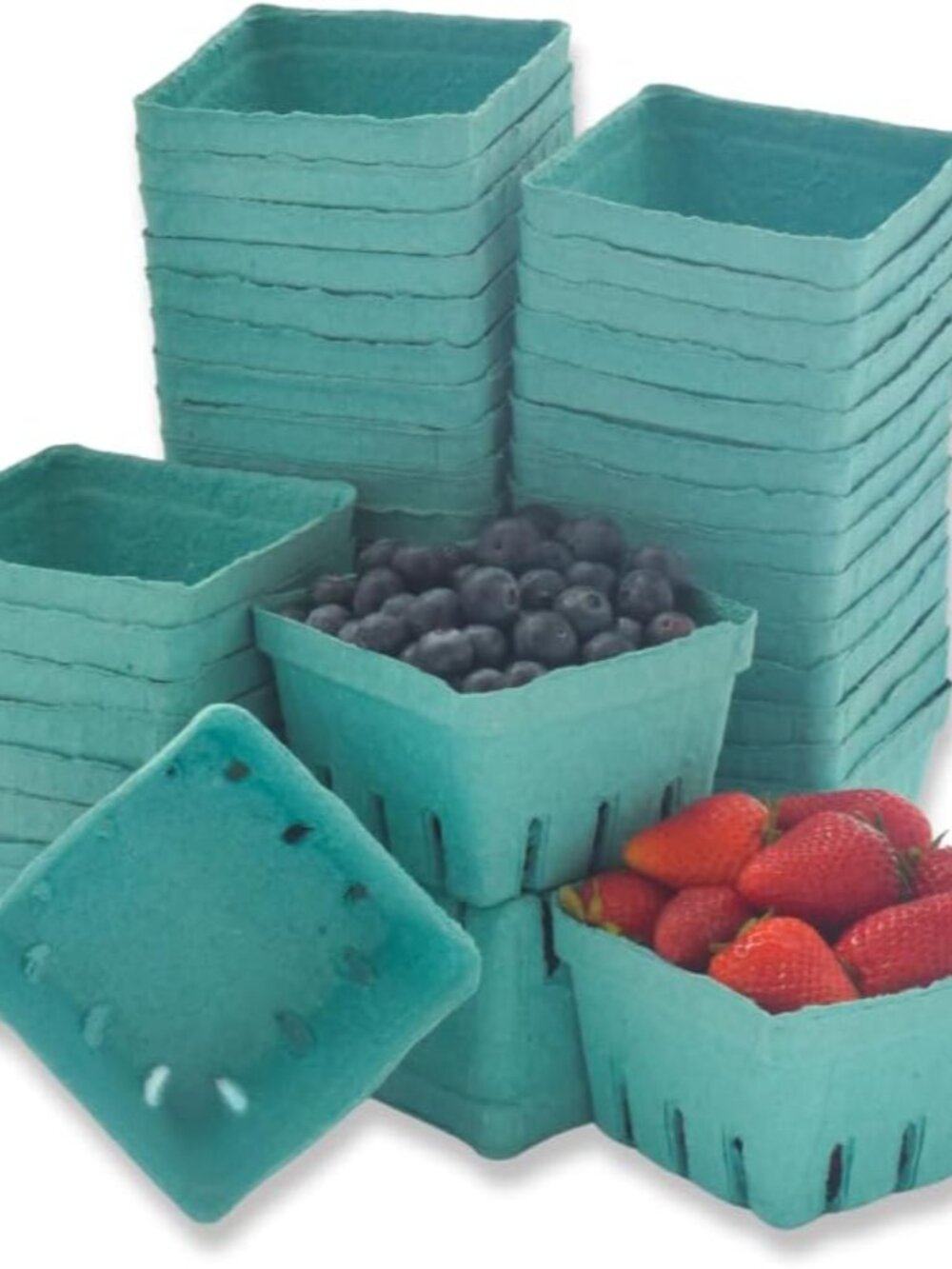 Green Molded Pulp Fiber Berry/Produce Vented 1 Pint Basket 40 Pieces For Fruit a